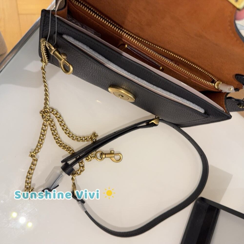 NWT Coach TABBY CE772 Chain Clutch Shoulder Bag Crossbody Brass black Leather - Picture 6 of 9